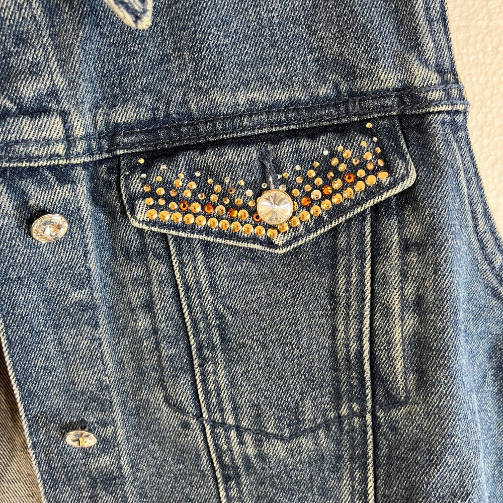 Christine Alexander Denim Vest Blue Jean Size M Rhinestone Bling Cowgirl Western - Picture 5 of 10